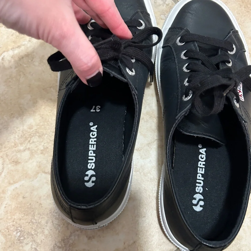 Superga 2750 COTU Classic Sneaker Black Leather Size 37/6.5